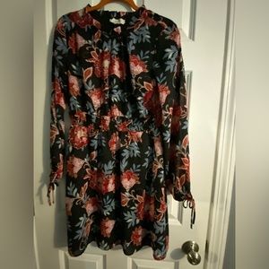 Loft dress women’s 8 black flora long sleeve NWT
